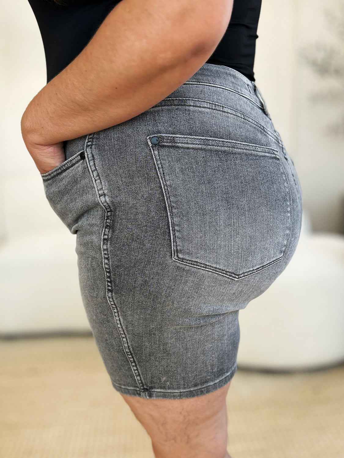 Judy Blue Full Size High Waist Washed Denim Shorts - Damned Threads